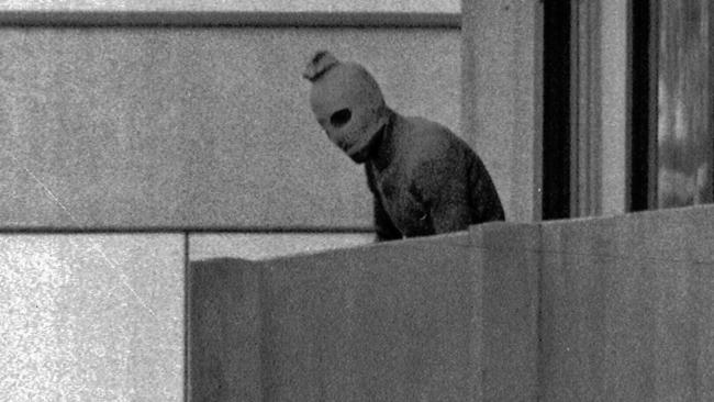 A terrorist at Israeli team headquarters where 11 Olympic Athletes were killed at the 1972 Munich Olympics.