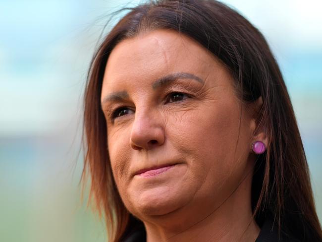 CANBERRA, AUSTRALIA - DECEMBER 08: Senator Jacqui Lambie addresses media in the Senate Courtyard at Parliament House on December 08, 2020 in Canberra, Australia. The former special forces 2nd Commando Regiment officer Heston Russell has blasted the federal governmentÃ¢â¬â¢s handling of the Afghanistan war crimes report and accused the coalition of contributing to the veteran suicide crisis. Mr Russell said the revelation rubbed salt in the wound for the 3000 Afghanistan veterans told by Defence Chief Angus Campbell they would be stripped of their awards to show Ã¢â¬Åcollective responsibilityÃ¢â¬Â for alleged war crimes revealed in the Brereton Report. (Photo by Sam Mooy/Getty Images)