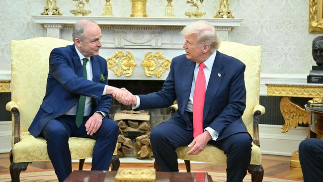 US President Donald Trump meets with Irish Prime Minister Micheal Martin in the Oval Office of the White House in Washington on Wednesday local time. Picture: AFP