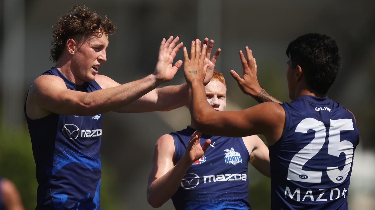 Nick Larkey had a day out for the Roos. Picture: Daniel Pockett/Getty Images