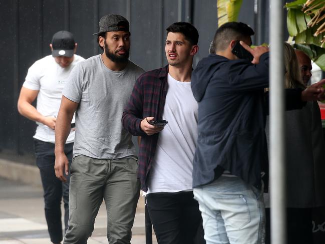 Bulldogs players arrive at the Harbour View Hotel in The Rocks for Mad Monday. Picture: Toby Zerna