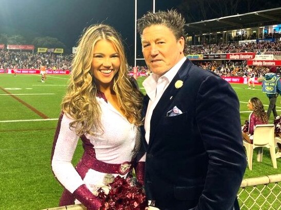 Spud Carroll pictured with Manly cheerleaders. Photo: Instagram and Manly Sea Birds.