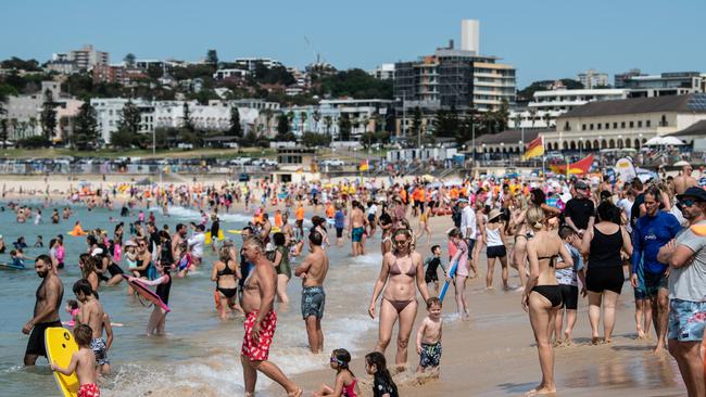 There were plenty of people on the sand on Sunday morning at Bondi. Picture: NCA Newswire / James Gourley