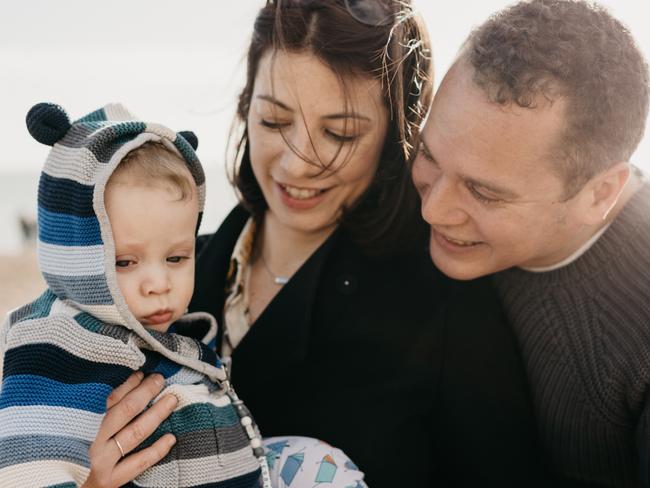 Sebby Coupar in the arms of his mum Anna and dad Marc. Picture: Supplied