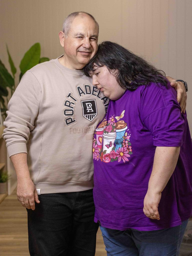 Georgia Kosteriadis, pictured with her dad Alex Kosteriadis, suffered a stroke as an infant. Picture: Kelly Barnes