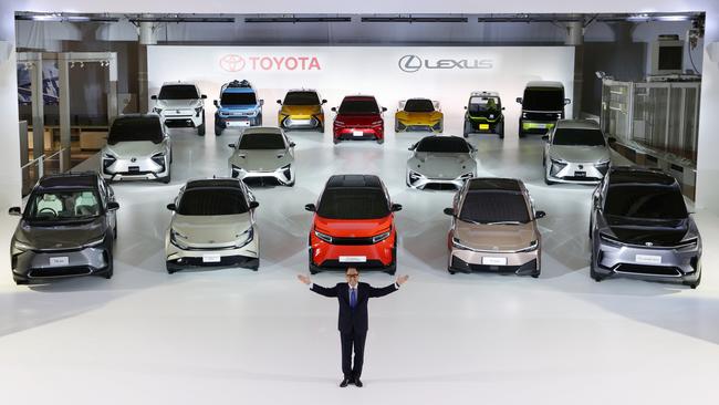 Toyota president Akio Toyoda unveiled more than a dozen electric concept vehicles as part of a plan to launch 30 EVs by 2030. Picture: Supplied.
