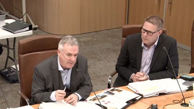 TasNetworks CEO Sean Mc Goldrick and executive finance and regulation Michael Westenberg at a government business scrutiny committee hearing. Picture: Supplied