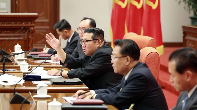 North Korean leader Kim Jong-un (C) attending the 4th Plenary Meeting of the 8th Central Committee of the Workers' Party of Korea this week. Picture: KCNA via AFP.