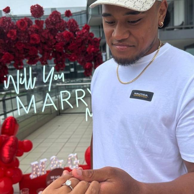 St George Illawarra Dragons centre Moses Suli and girlfriend, Georgina Tomasi, got engaged in December. Picture: Instagram