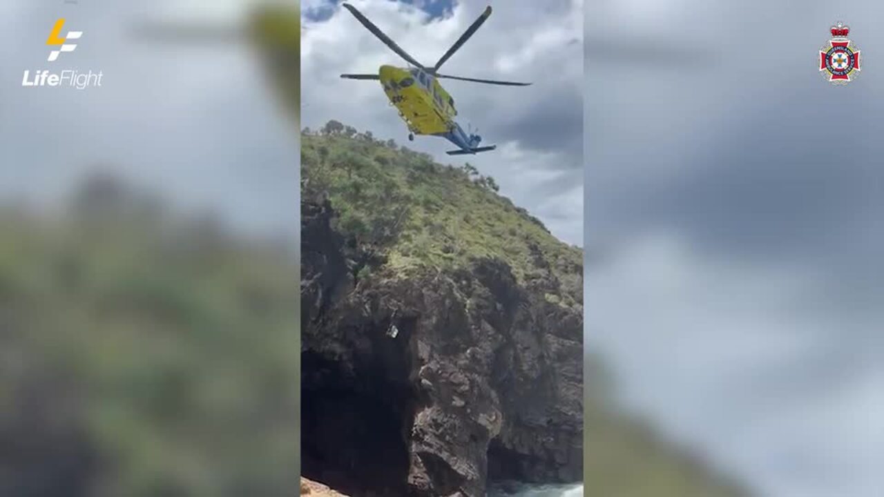 A man was winched by a LifeFlight helicopter after falling 20m off cliff at Noosa