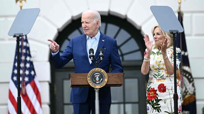 Mr Biden speaks next to first lady Jill Biden during the annual congressional picnic at the White House at the weekend. Picture: AFP