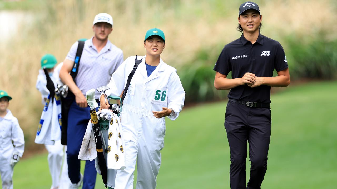 Min Woo Lee at Augusta with his sister Minjee Lee. Picture: Getty Images