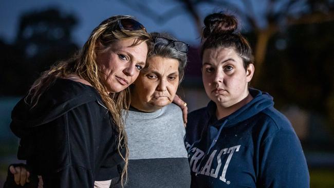 Crystal Nowland, centre, pictured with supportive friends Meegan Cox and Reannett Bini in July. Picture: Tom Huntley