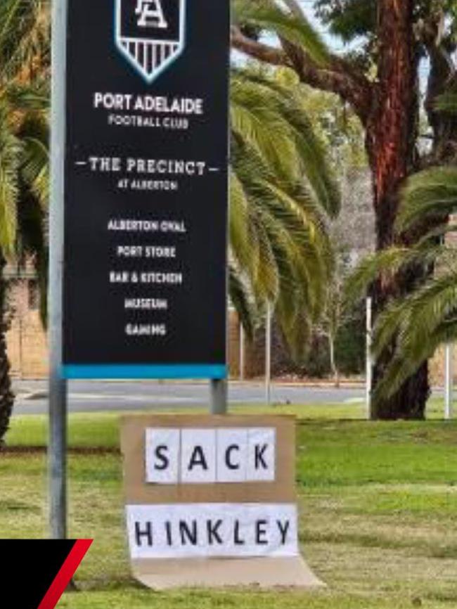 A ‘Sack Hinkley’ sign on Port Road in Alberton. Picture: 7NEWS