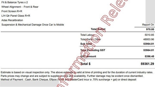 The total estimated to repair the crashed luxury car.