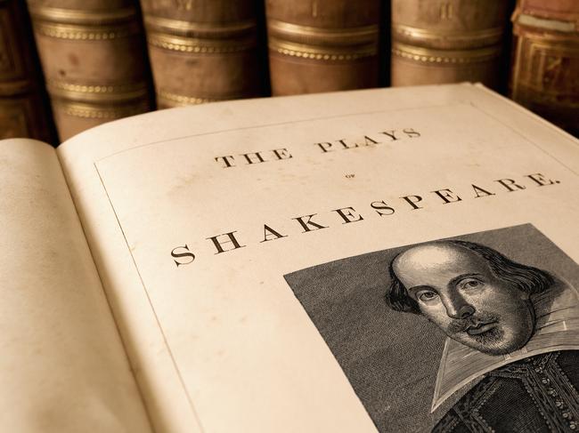 The title page from an antique book of the plays of Shakespeare