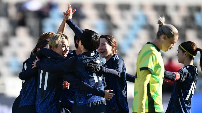 HOUSTON, TEXAS - FEBRUARY 20: MinaÃÂ Tanaka #11 of Japan celebrates the team's second goal against Australia in the first half during the 2025 SheBelieves Cup at Shell Energy Stadium on February 20, 2025 in Houston, Texas. (Photo by Jack Gorman/Getty Images)