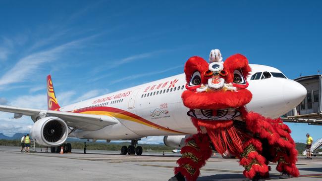 Hong Kong Airlines made its return to the Gold Coast for the first time since 2018. Picture: Supplied by Queensland Airports.