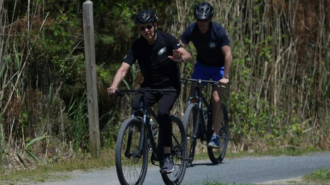 US President Joe Biden and his son Hunter Biden enjoy a bike ride as his road map to peace in Gaza faced headwinds. Picture: AFP