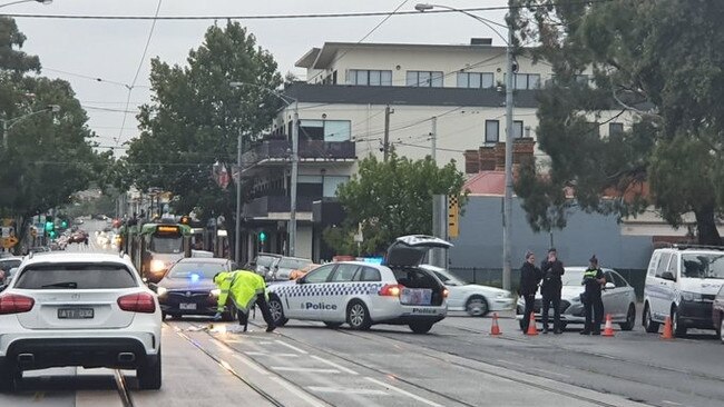 Police respond to the incident in Ascot Vale. Picture: Alex Nikolaou