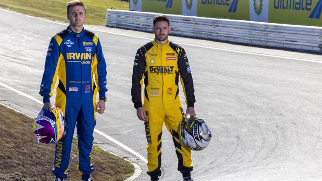 Team 18 teammates Mark Winterbottom and Scott Pye at the infamous hairpin at Symmons Plains. Picture: Mark Horsburgh