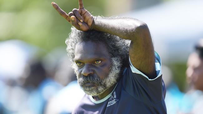 Tuyu Buffaloes fan gestures to Tikilaru Dockers fans. Picture: Keri Megelus