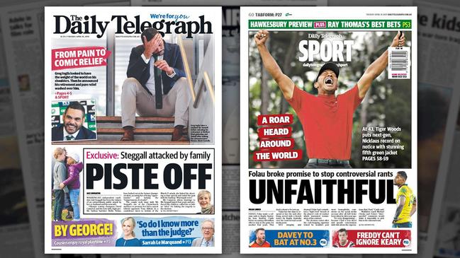 The front and back pages of The Daily Telegraph for Tuesday, April 16, 2019.