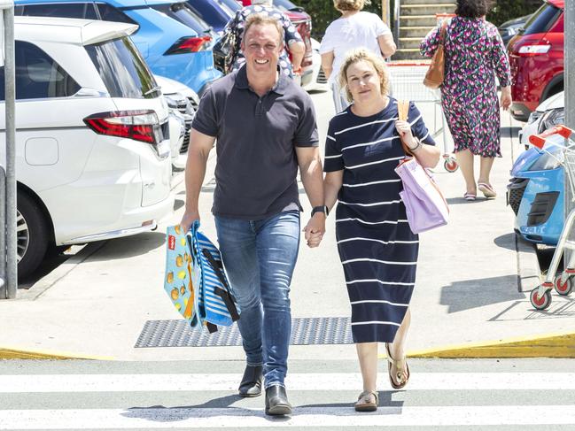 Deputy Premier Steven Miles with wife Kim at Mango Hill on Sunday after Premier Annastacia Palaszczuk resigned. Picture: Richard Walker