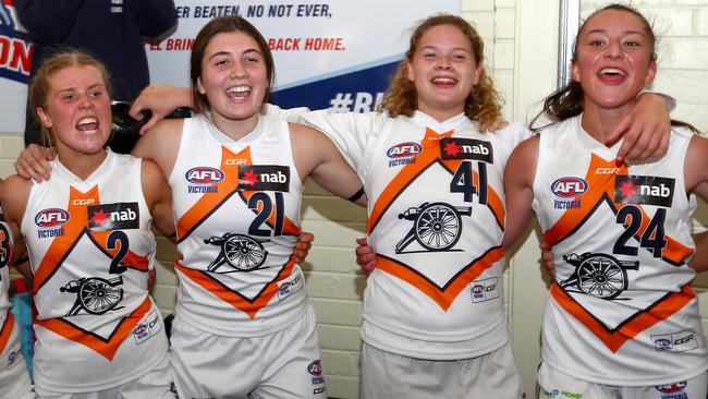 Calder Cannons players sing the song after their preliminary final win.