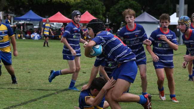 Day 1 of the King of the Country junior rugby union tournament at the Gold Coast Eagles Rugby Union Club. Under-15s: 10.40am: USQ Saints v Invitational Barbarians USQ Player No15 Darcy Brazel Barbarians Player No Pic Mike Batterham