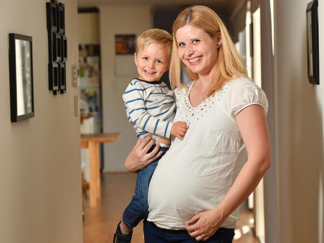 Rachel Hamper and her son Xavier, 2, at their Largs Bay home. Rachel is 33 weeks pregnant with her second child. Picture: Keryn Stevens)