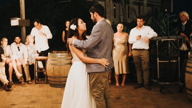 Daniel Hillyer with his wife Maryanne Harris on their wedding day in 2017. Picture: Carly Tia