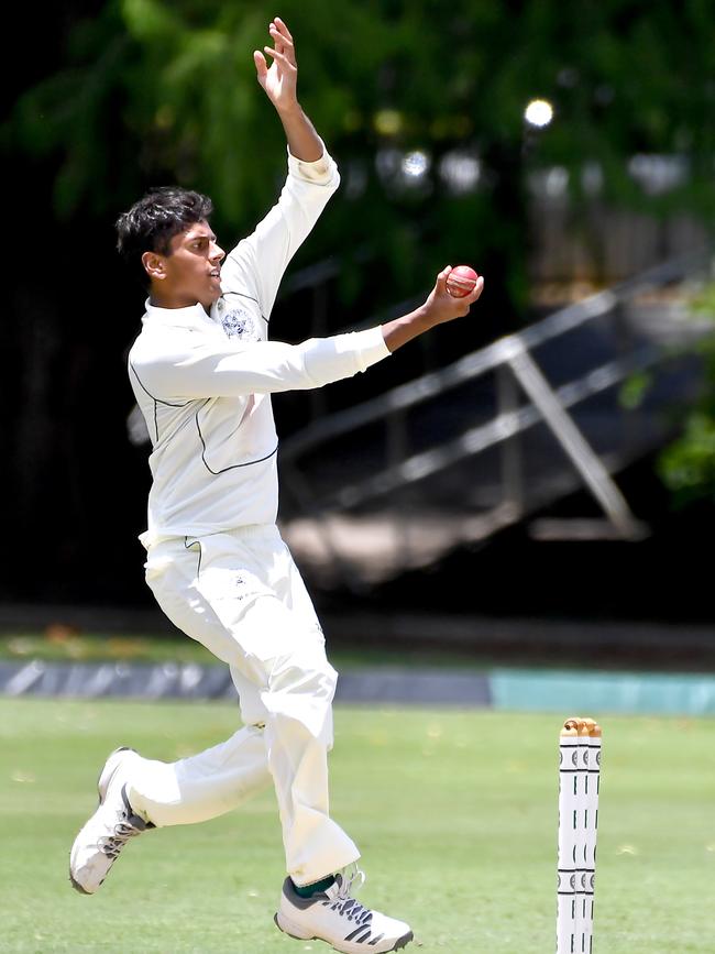 Brisbane Boys College’s Javen D'Souza fought back with four wickets. Picture, John Gass