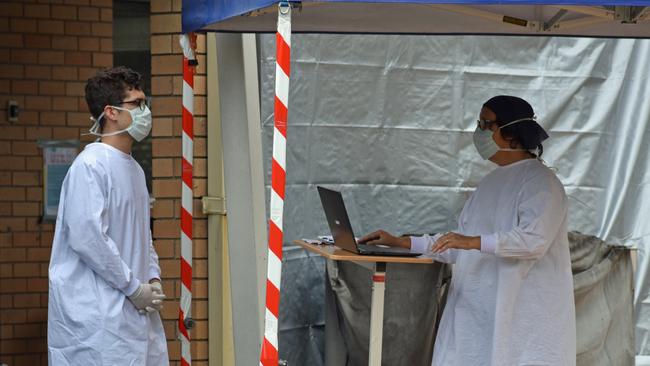 David and Vicki Cheney testing patients at the community drive-in Covid-19 testing clinic in Bellingen in April.