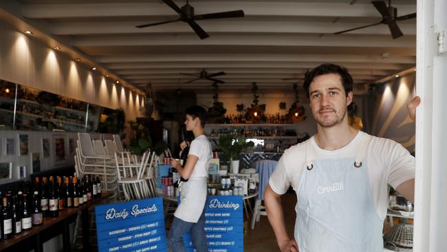 Kurtis Bosley with staff member Steph Stuart at his restaurant, Corretto Dee Why. Picture: Nikki Short