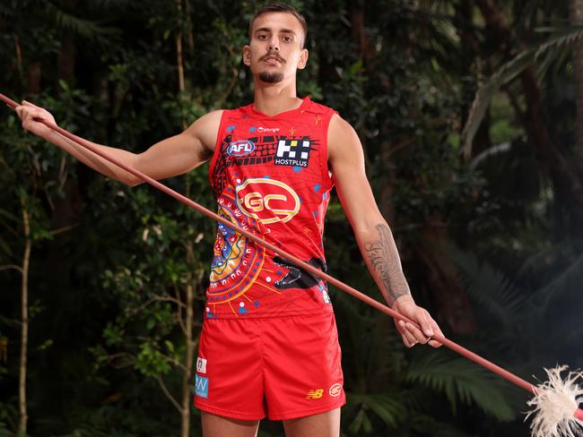 Joel Jeffrey of the Suns poses during the Gold Coast Suns Sir Doug Nicholls Round Guernsey launch. Picture: Chris Hyde/AFL Photos