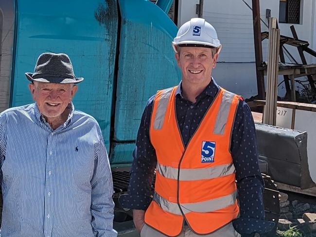 Damian Dove (left) and Ray Wilkie during demolition job on the beachfront. Picture: Supplied