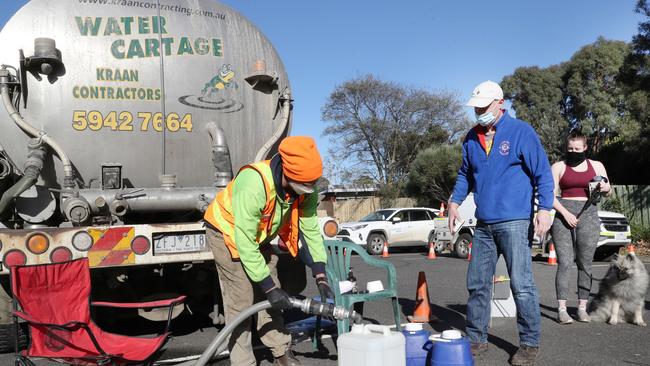 South East Water has water tankers out to supply the people in outer east suburbs. Picture: David Crosling