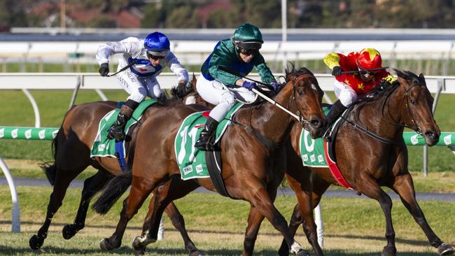 Parlophone wins the Lightning Stakes at Morphettville on Saturday. Picture: Atkins Photography.