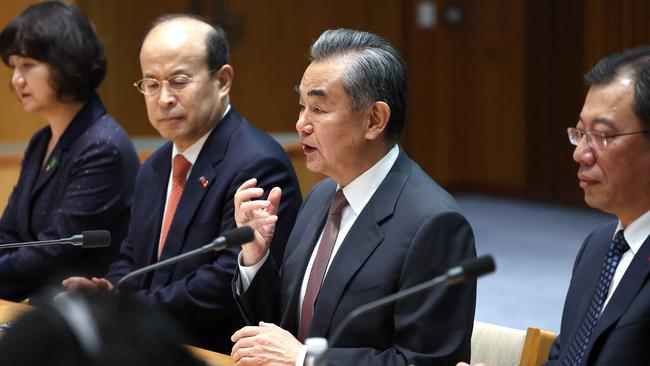 Wang Yi addresses a bipartisan meeting on Wednesday. Picture: AFP