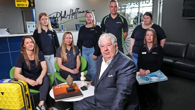 Phil Hoffman with staff at his Glenelg branch in October 2020. Picture: Sarah Reed