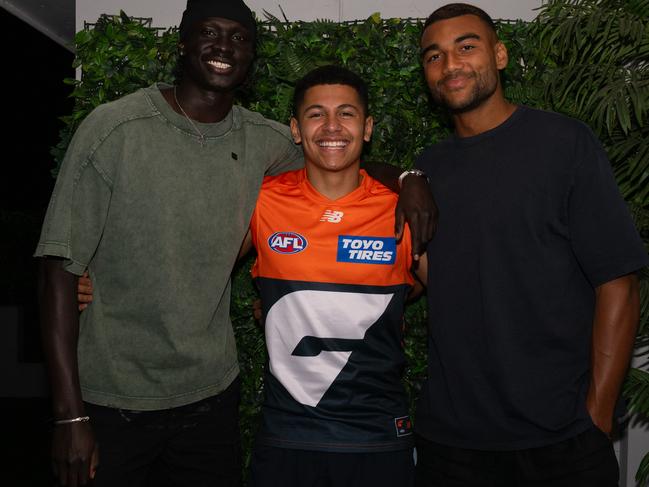 Delana was surprised by new teammates Leek Aleer and Callum Brown after he was drafted to the club as a category B rookie. Picture: Ryan Jones/GWS GIANTS