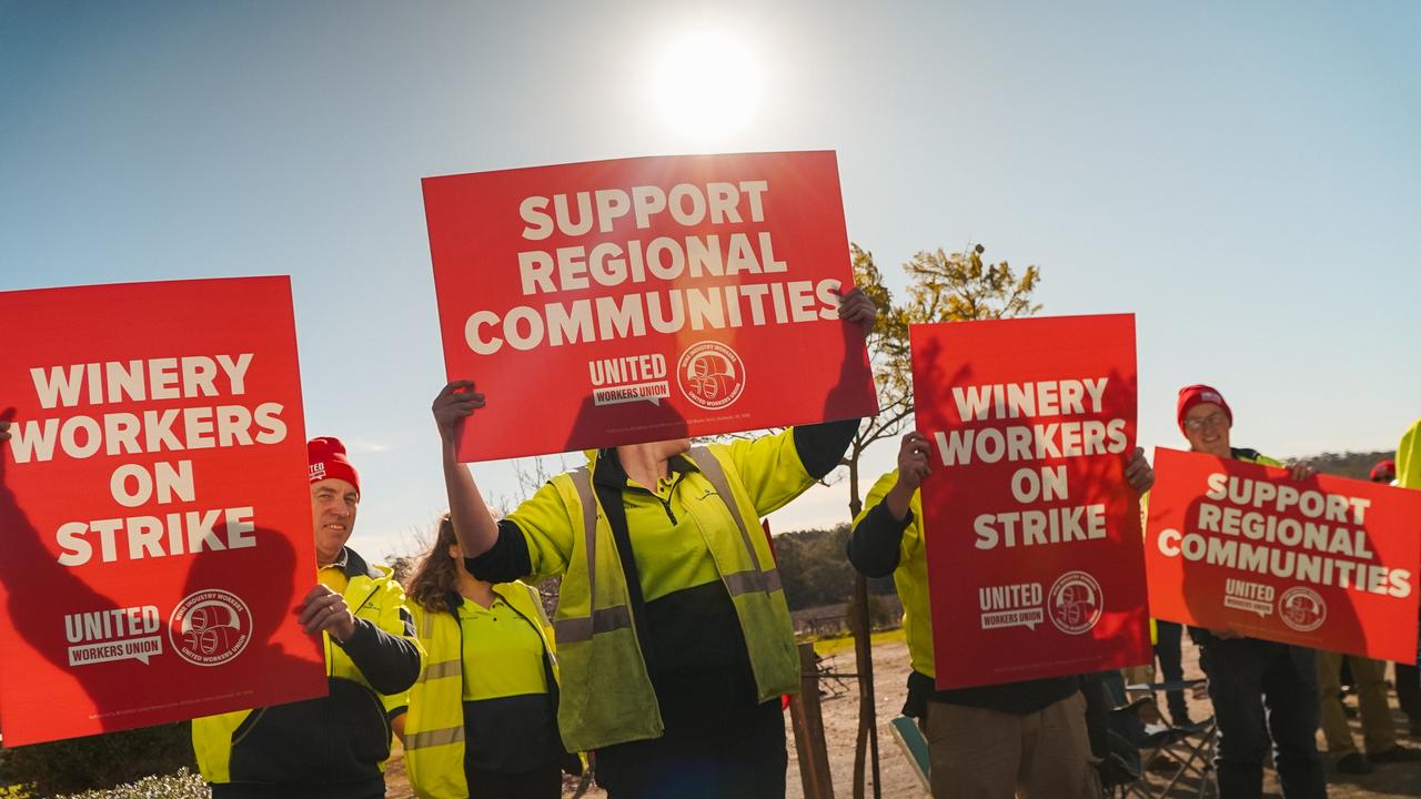 More than 120 winery workers in the Barossa held a strike on Wednesday, 24 July 2024, over working conditions. Picture: Supplied