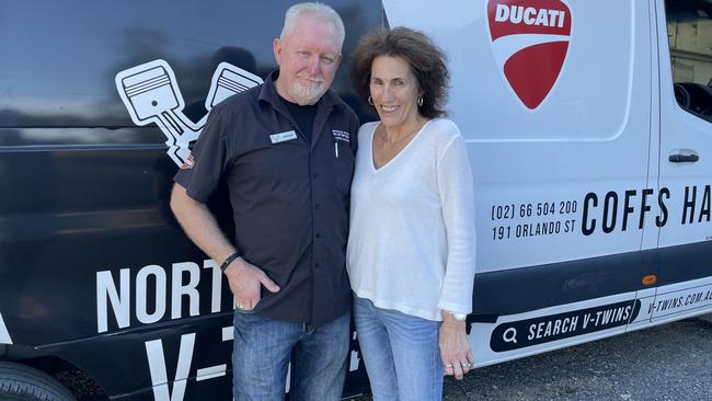 Coffs KTM owners Ashley and Jill Beaton are angry and frustrated after thieves raided their motorcycle dealership three times in the space of weeks. Picture: Chris Knight