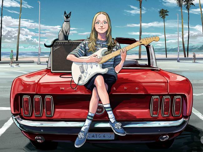 'Strummin' in the Sun', an artwork by Japanese illustrator Yusuke Saitoh created to mark the 70th anniversary of the Fender Stratocaster electric guitar in 2024, featuring his manga (comic book) characters Chuck and the Girl. Picture: Yusuke Saitoh