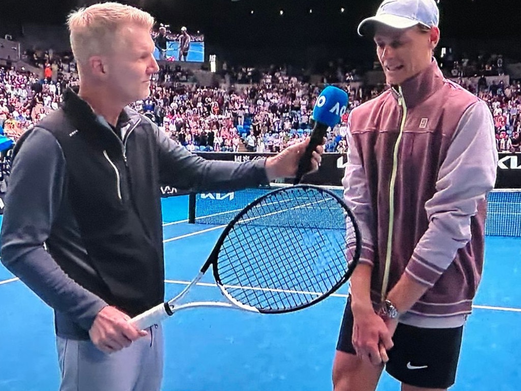 Jim Courier put Jannik Sinner on the spot in their post-match interview.