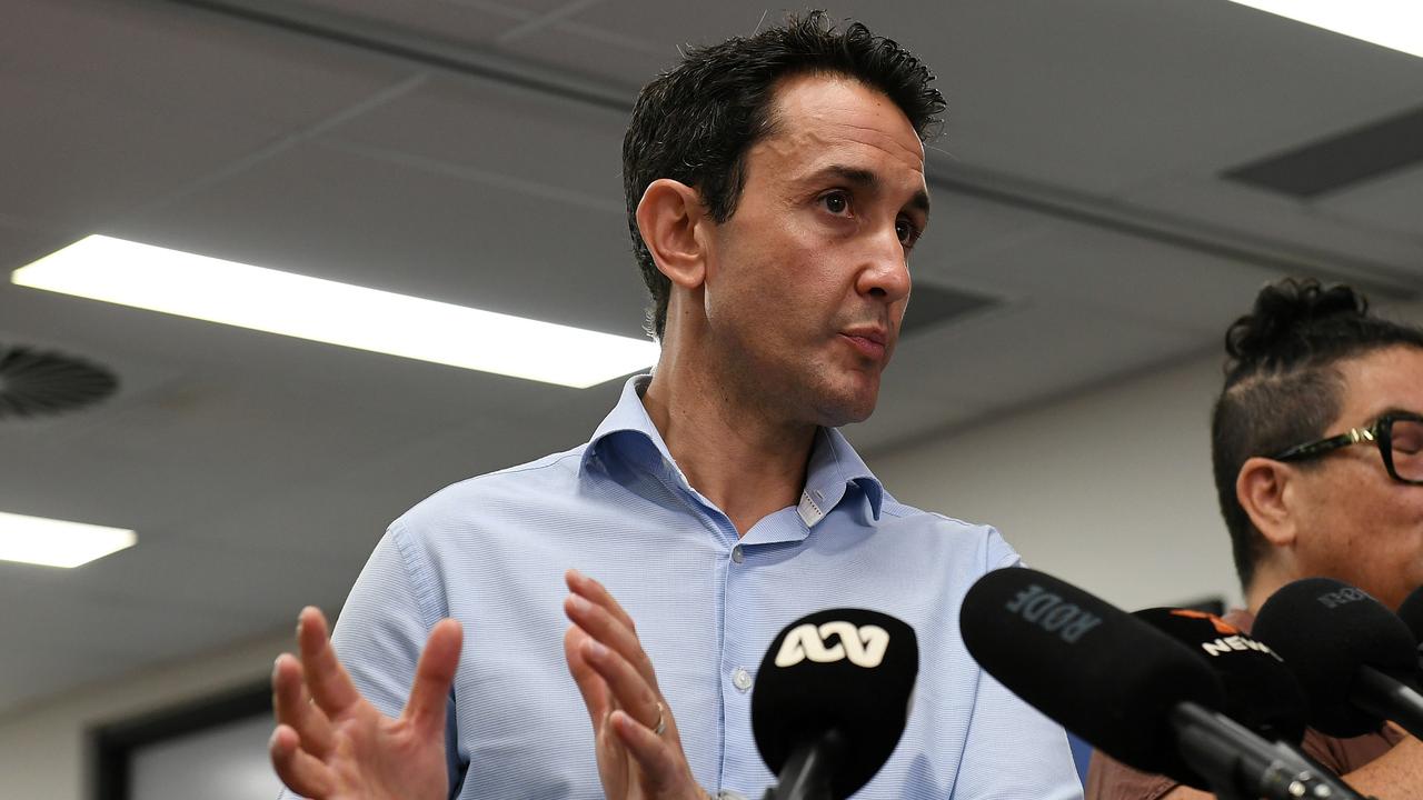 Premier David Crisafulli holds a press conference at Townsville's local Disaster Management Centre on Friday February 7. Picture: Shae Beplate.