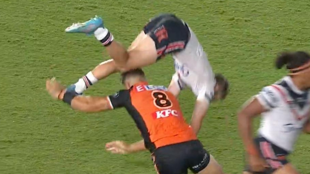 The Wests Tigers veteran has copped a one-match suspension for this tackle.