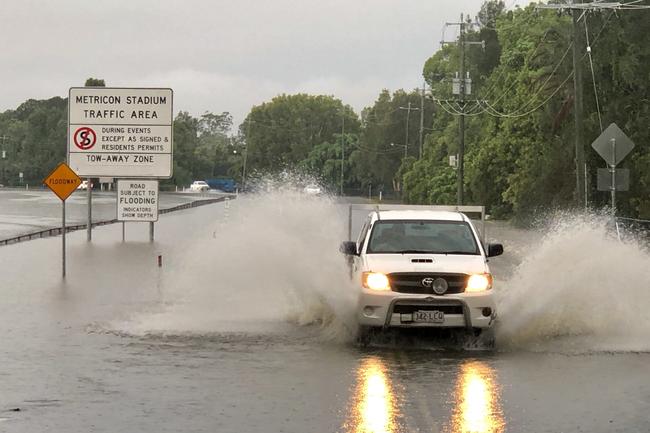 Flooding near Metricon Stadium at Carrara. Picture: Glenn Hampson