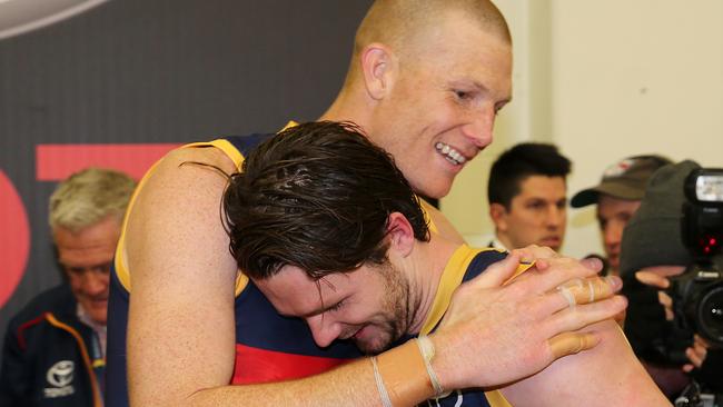 Sam Jacobs and Patrick Dangerfield after the Showdown win against Port Adelaide.